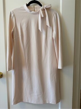 Calvin Klein Soft Pink/Cream Long-Sleeve Bow-Neck Dress